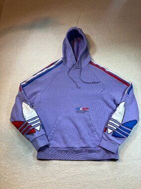 Adidas Originals Embroidered Purple Tricol Hoody Mens M Kangaroo Pull Over